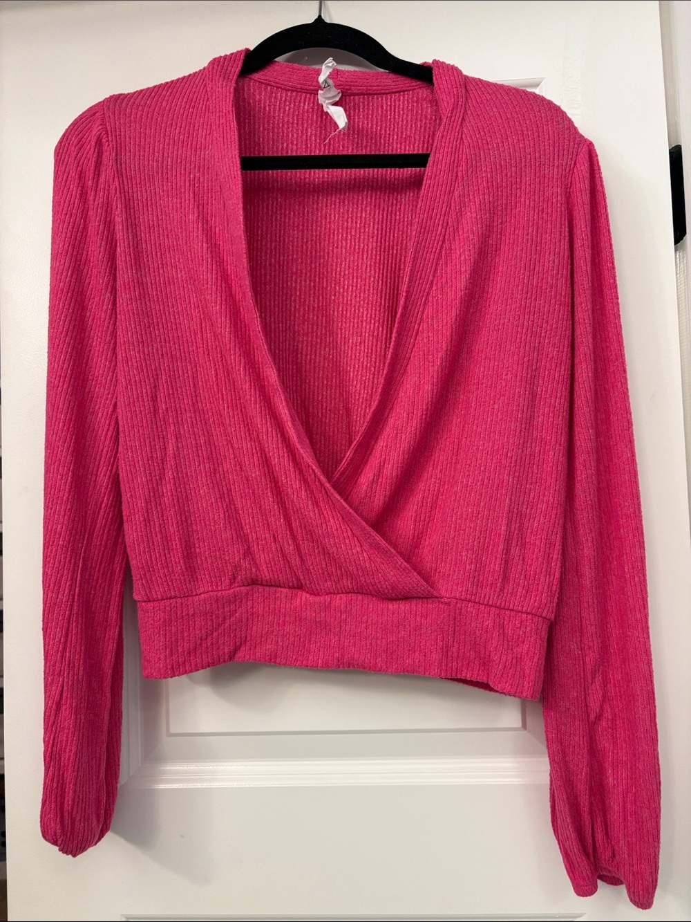 Anthropologie Hot Pink Ribbed Wrap-Front Top